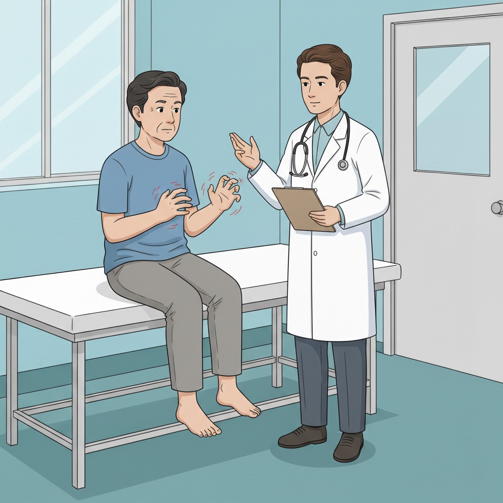 Patient demonstrating athetoid movements of the hands and fingers