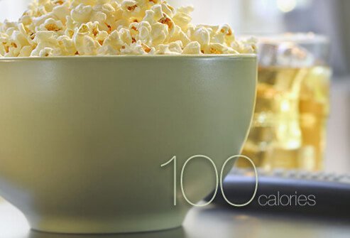 A bowl of microwaveable popcorn.