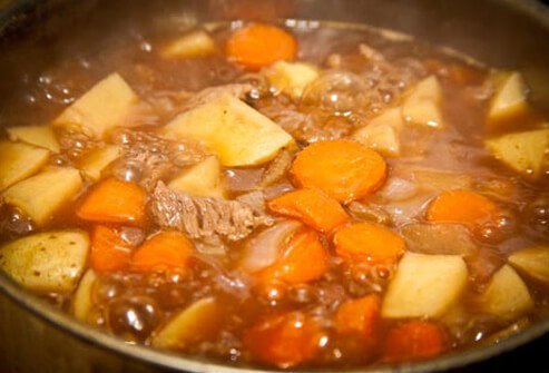 Photo of beef stew simmering.