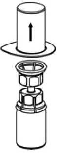 Carefully remove the clear package from the Mix2Vial transfer set. Make sure that you pull up only the clear package, not the Mix2Vial transfer set - Illustration