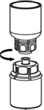 With one hand, grasp the AFSTYLA side of the Mix2Vial transfer set and with the other hand grasp the blue diluent-side of the Mix2Vial transfer set, and unscrew the set into two pieces. - Illustration