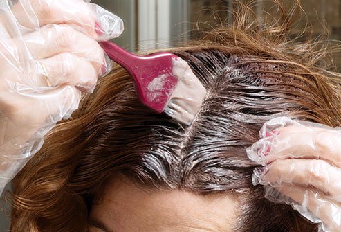 Dyed hair conceals grays. 