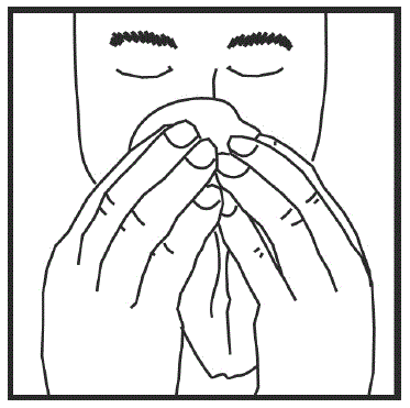 Blow nose gently to clear both nostrils - Illustration