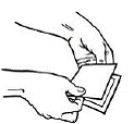 Place the sticky side of the used or unused patch to
the indicated area on the disposal unit  - Illustration
