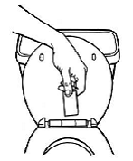 Remove your BUTRANS patch, fold the sticky sides of a
used patch together and flush it down the toilet right away - Illustration
