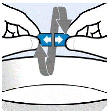 Hold the shell containing Oral Pellets
horizontally on both ends, twist in opposite directions and pull apart - Illustration