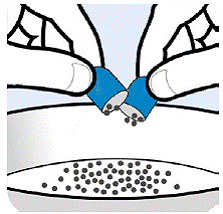 Gently tap the shell containing Oral Pellets to make sure
that all pellets come out  - Illustration