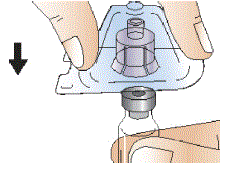While holding the syringe with one hand, break off the white plastic cap by snapping at the perforation of the cap with your other hand - Illustration