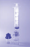 Separate the empty sterile water vial and blue part
from the clear part by unscrewing counter-clockwise - Illustration