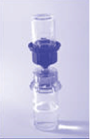 Place the clear end of the Mix2Vial on the product vial and push straight down
until the spike penetrates the rubber stopper and snaps into place - Illustration
