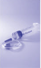 Draw air into an empty, sterile syringe (not supplied) by pulling the plunger to
the volume of water added - Illustration