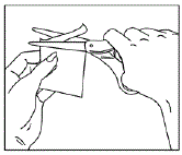 Carefully cut the protective pouch open with scissors, being careful not to cut the patch - Illustration