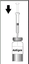 Insert the syringe needle through the stopper of the vial of lyophilized vaccine antigen and inject the liquid into the vial - - Illustration