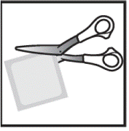Using a clean pair of scissors, cut off
the top of the packet and make sure the packet is fully open - Illustration