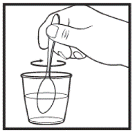 Gently mix the medicine and the water  - Illustration