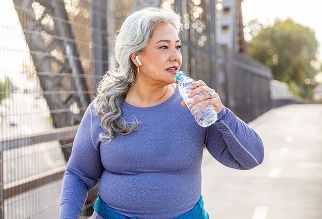 Keeping well hydrated by drinking six to eight glasses of water daily (even more if working in hot and humid conditions) is beneficial for the blood pressure.