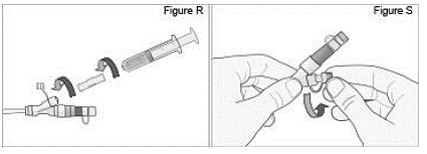 Connect the syringe to the syringe connector,Remove the syringe and the syringe connector. Replace the white cap on the shorter angled connector   - Illustration