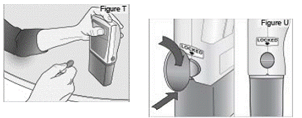 Hold the pump and DUOPA cassette upright against a flat
surface,Use a coin to twist the latch clockwise until the latch pops out - Illustration