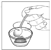 Use the small spoon to gently mix the capsule contents and
food together - Illustration