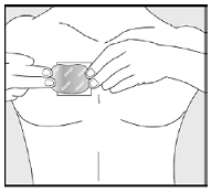 Gently peel half of the release liner off the patch and throw it away - Illustration