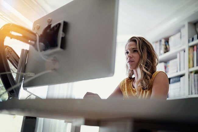 Make sure your computer monitor is at eye level for good office ergonomics.