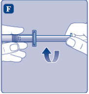 Turn the plunger rod clockwise into the rubber plunger inside the pre-filled diluent syringe until resistance is felt - Illustration