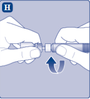 Connect the pre-filled diluent syringe to the vial adapter by turning it clockwise until it is secured - Illustration