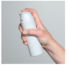 Hold can upright and press nozzle firmly to dispense - Illustration