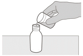 Carefully pour 79 mL of Purified Water into the
medicine bottle - Illustration