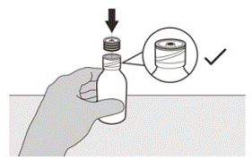 Insert the press-in bottle adapter into the opening by
pushing it down with the other hand - Illustration