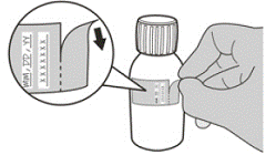 Remove and discard the peel-off part of the bottle
label with the expiration date of the powder - Illustration