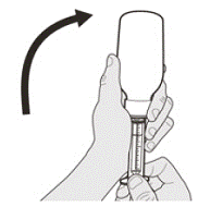 Carefully turn the bottle upside down with the
syringe tip firmly inserted into the bottle adapter - Illustration