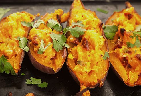 Sweet potatoes are rich in beta-carotene that protects eyesight.