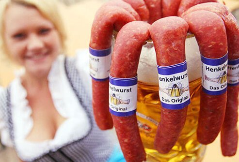 You can expect beer, potato salads, and sausages.