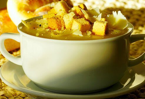 Warm soups and stews that are loaded with cream, cheese, or meat are also loaded with calories.