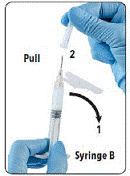 Move the safety sheath away from the needle and towards the syringe - Illustration