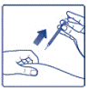 Insert the needle into your skin. Push down on the
plunger to inject your dose - Illustration
