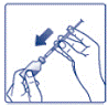 Pull down
on the plunger until the tip of the plunger reaches the line for the
number of units for your prescribed dose - Illustration