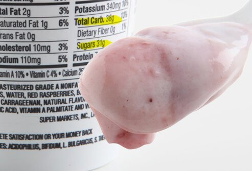 A photo of a spoonful of yogurt.