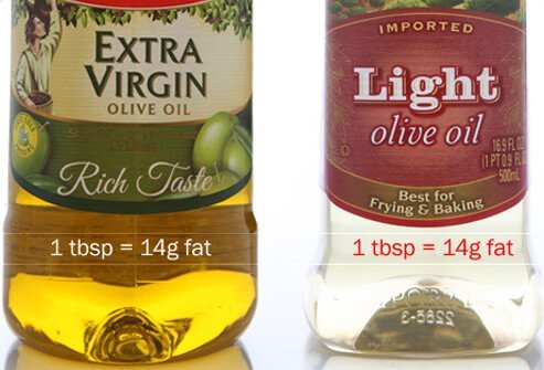 A photo of extra virgin and light olive oil.