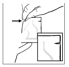 Find the notch at the top of your GELNIQUE packet. Tear off the top of the GELNIQUE packet at the notch - Illustration