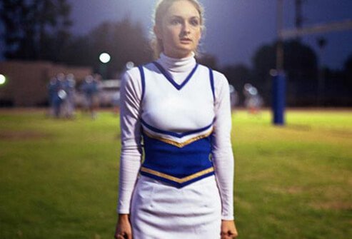 Photo of scared cheerleader.
