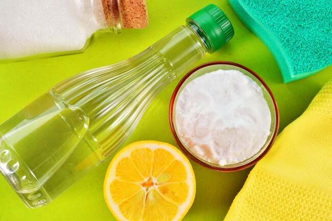 Baking soda and vinegar are great nontoxic cleaners.