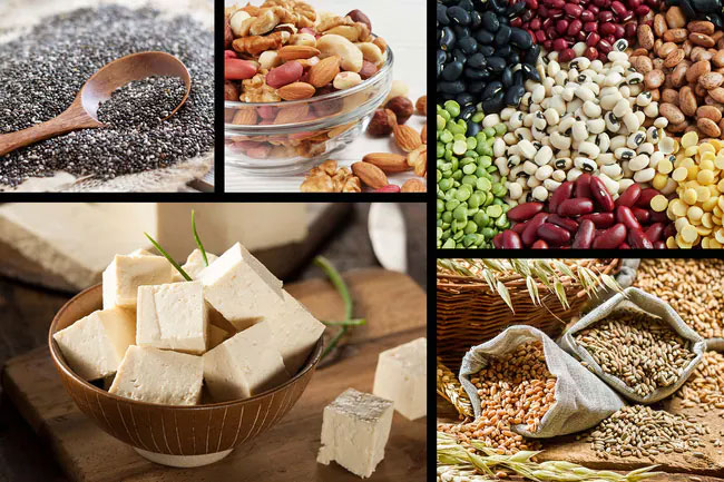 Vegans can get adequate protein by eating soy, whole grains, legumes, nuts and seeds. 