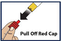 Pull the red needle cap straight off of the device - Illustration