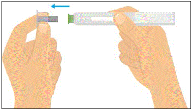 Pull off the clear needle cap with a metal center straight off to remove it from the PushTouch - Illustration