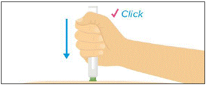 Place the green base straight on your skin and push the entire device down firmly to start the injection - Illustration