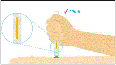 Keep holding the PushTouch against your skin until the yellow indicator fills the medicine window and the yellow indicator stops moving - Illustration