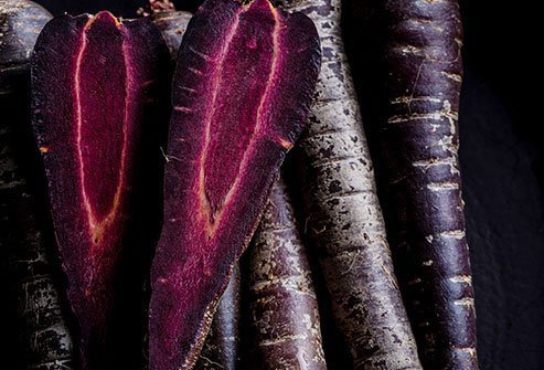 Purple carrots have beta carotene, carotenoids, and anthocyanins. 