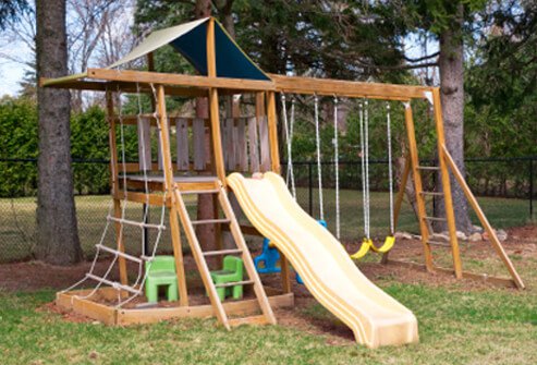 Inspect outdoor playground equipment and be sure that it remains sturdy and in good repair.